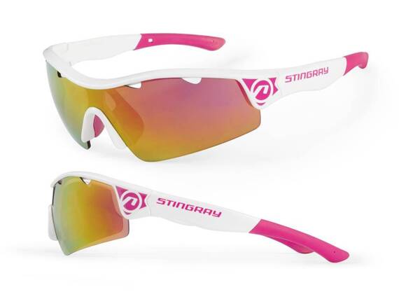 Okulary Rowerowe Stingray biało - różowe soczewki, 2 pary soczewek