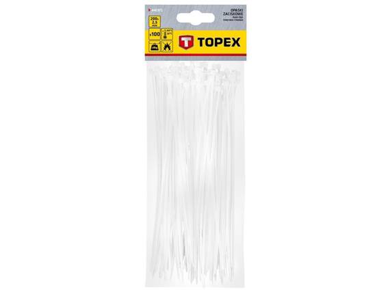 Opaski zaciskowe, zipy Topex 2.5 x 200 mm, 100 szt., białe