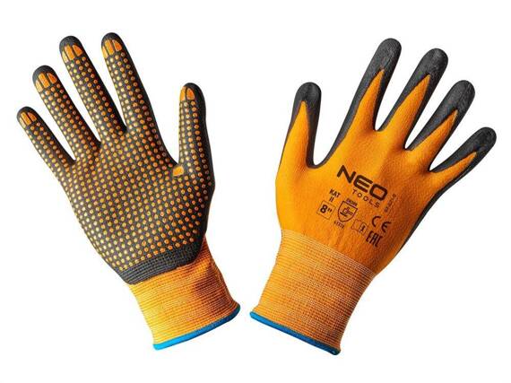 Rękawice robocze Neo Tools, nylonowe, pokryte kropkami z nitylu, rozmiar 8"