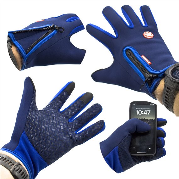 Rękawiczki B-FOREST, softshell, obsługa ekranów, antypoślizgowe, niebieskie, M