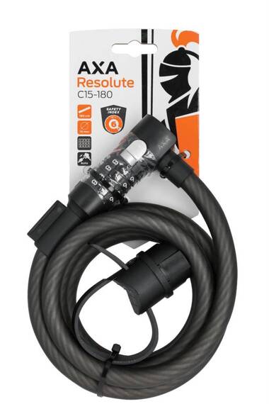 Zapięcie rowerowe linka AXA Resolute C15-180, 15mm x 180cm, zamek szyfrowy, czarne