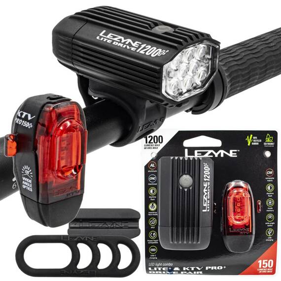 Zestaw lampek Lezyne Lite Drive 1200+, KTV Drive Pro+, 1200 lm / 150 lm