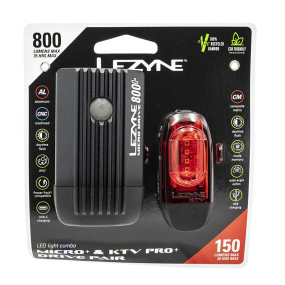 Zestaw lampek Lezyne, Micro Drive 800+, KTV Drive+, 800 lm/150 lm