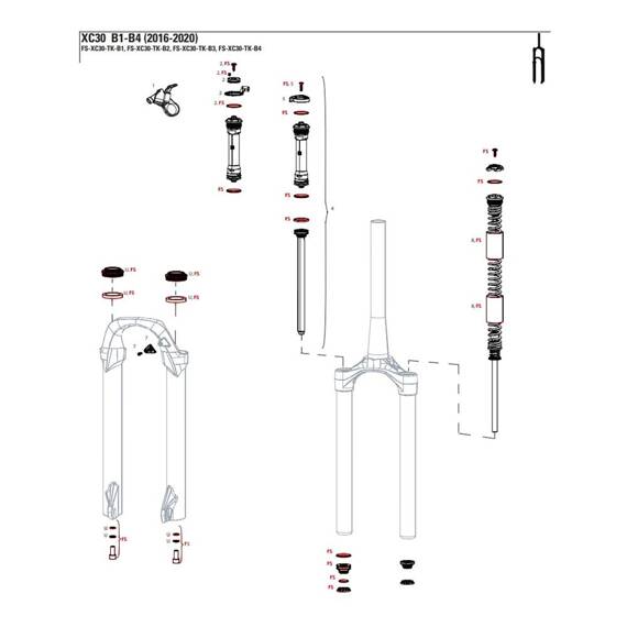 Zestaw uszczelek amortyzatora Rock Shox XC30 B1 - Full Service Coil, Judy TK B1